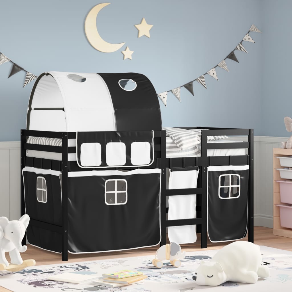 Letto A Soppalco Con Tunnel Bambini Bianco E Nero 80x200cm Pino