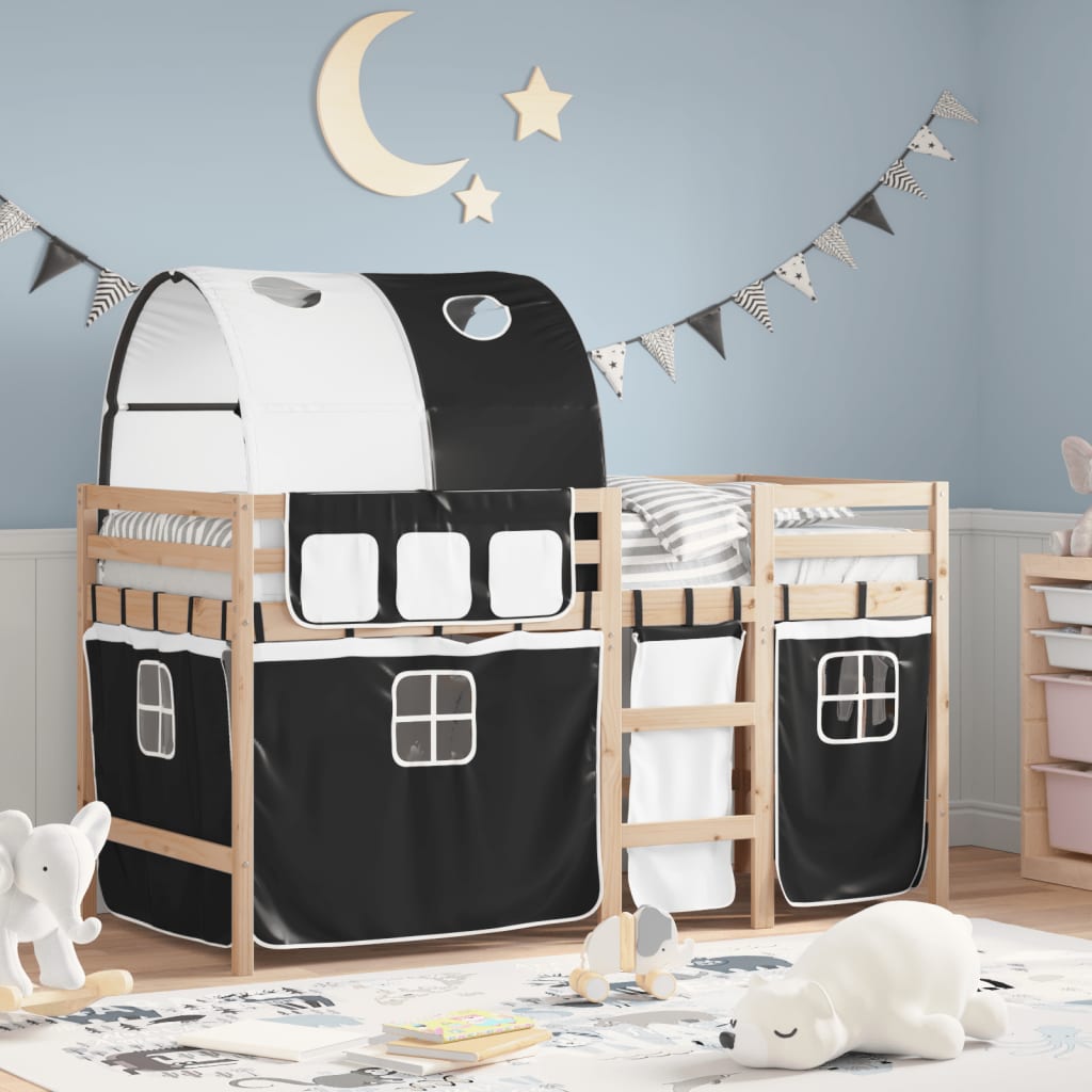 Letto A Soppalco Con Tunnel Bambini Bianco E Nero 90x200cm Pino
