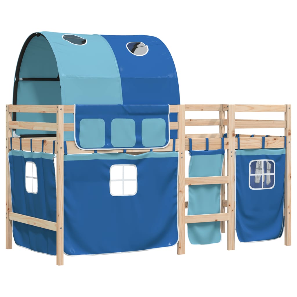 Letto A Soppalco Con Tunnel Bambini Blu 90x200cm Massello Pino - Image 3