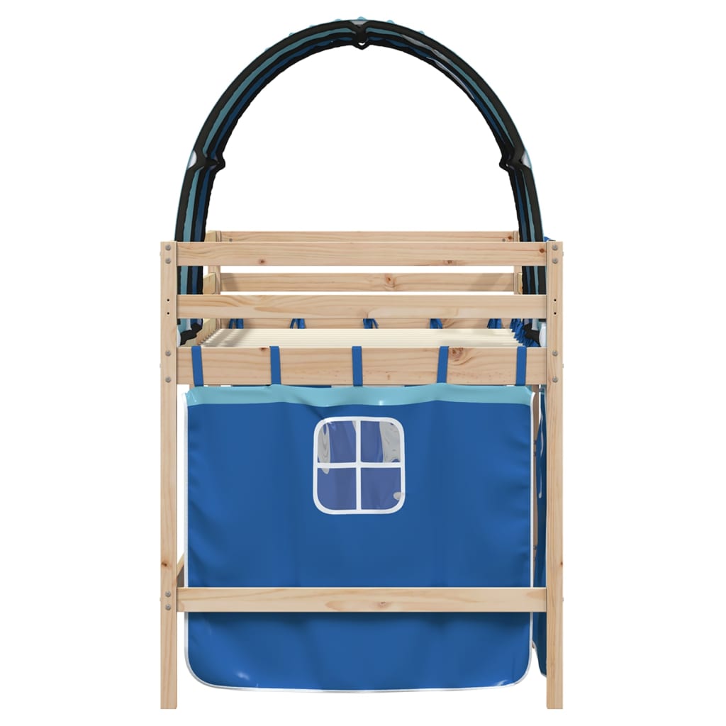 Letto A Soppalco Con Tunnel Bambini Blu 90x200cm Massello Pino - Image 5