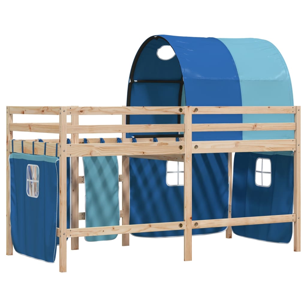Letto A Soppalco Con Tunnel Bambini Blu 90x200cm Massello Pino - Image 6