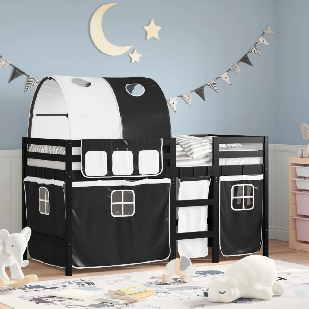 Letto A Soppalco Con Tunnel Bambini Bianco E Nero 90x200cm Pino