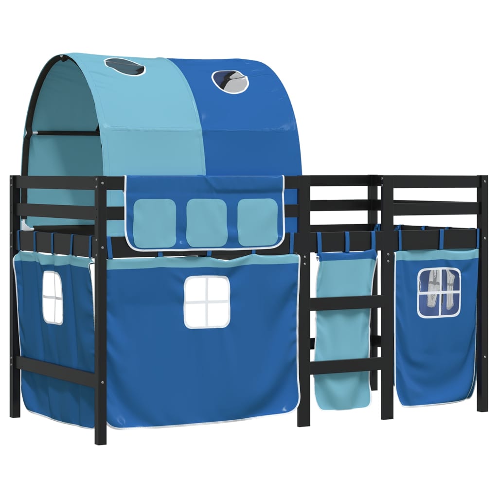 Letto A Soppalco Con Tunnel Bambini Blu 90x200cm Massello Pino - Image 3
