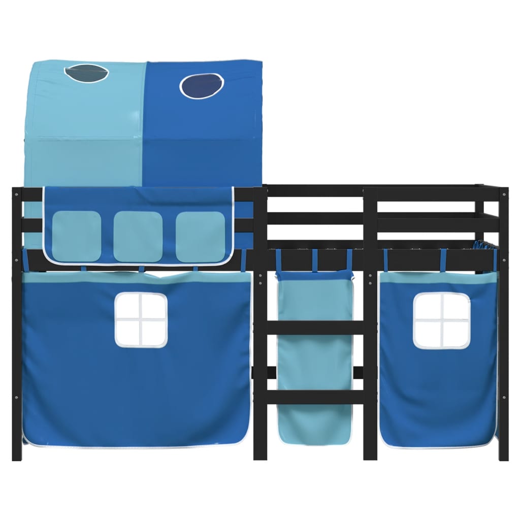 Letto A Soppalco Con Tunnel Bambini Blu 90x200cm Massello Pino - Image 4