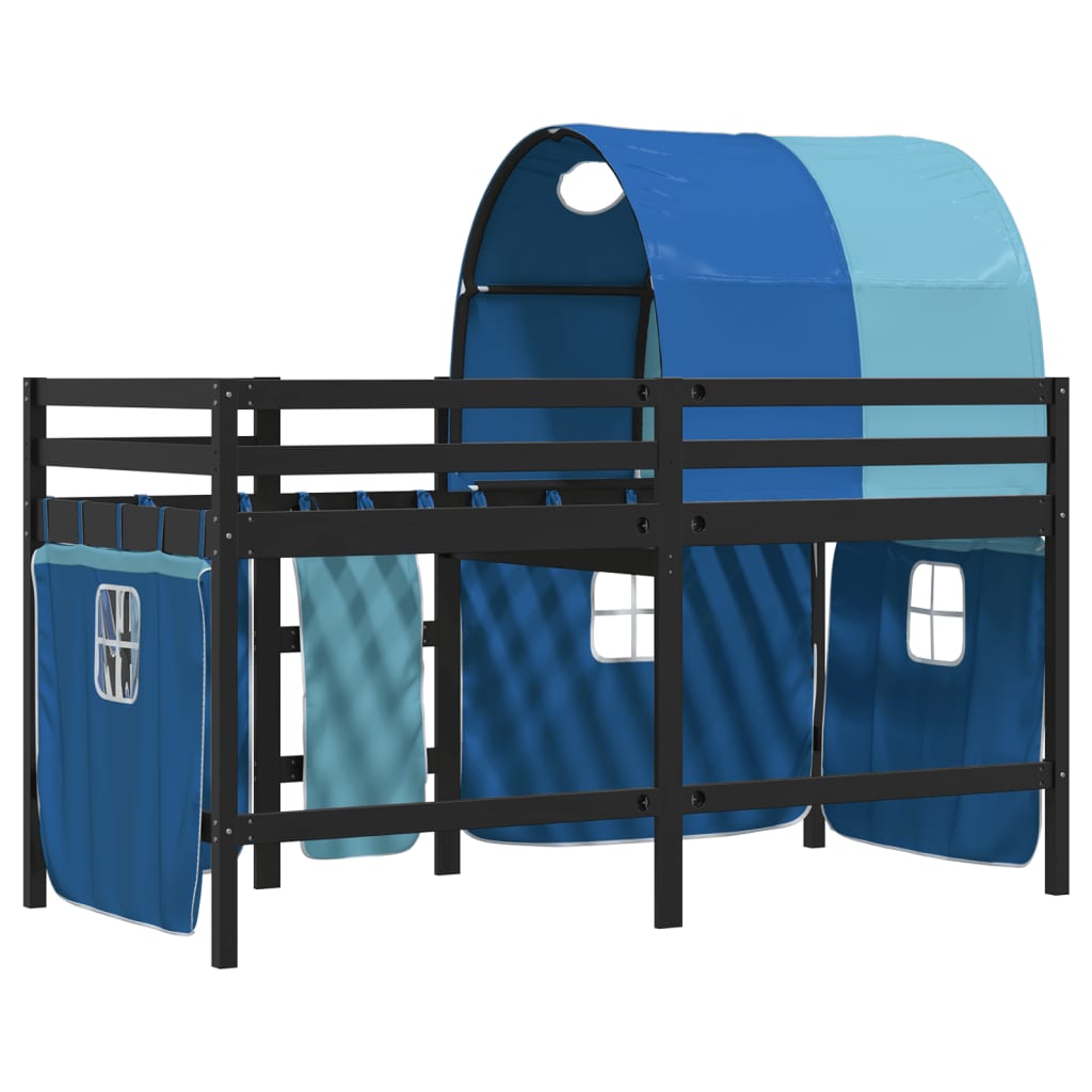 Letto A Soppalco Con Tunnel Bambini Blu 90x200cm Massello Pino - Image 6
