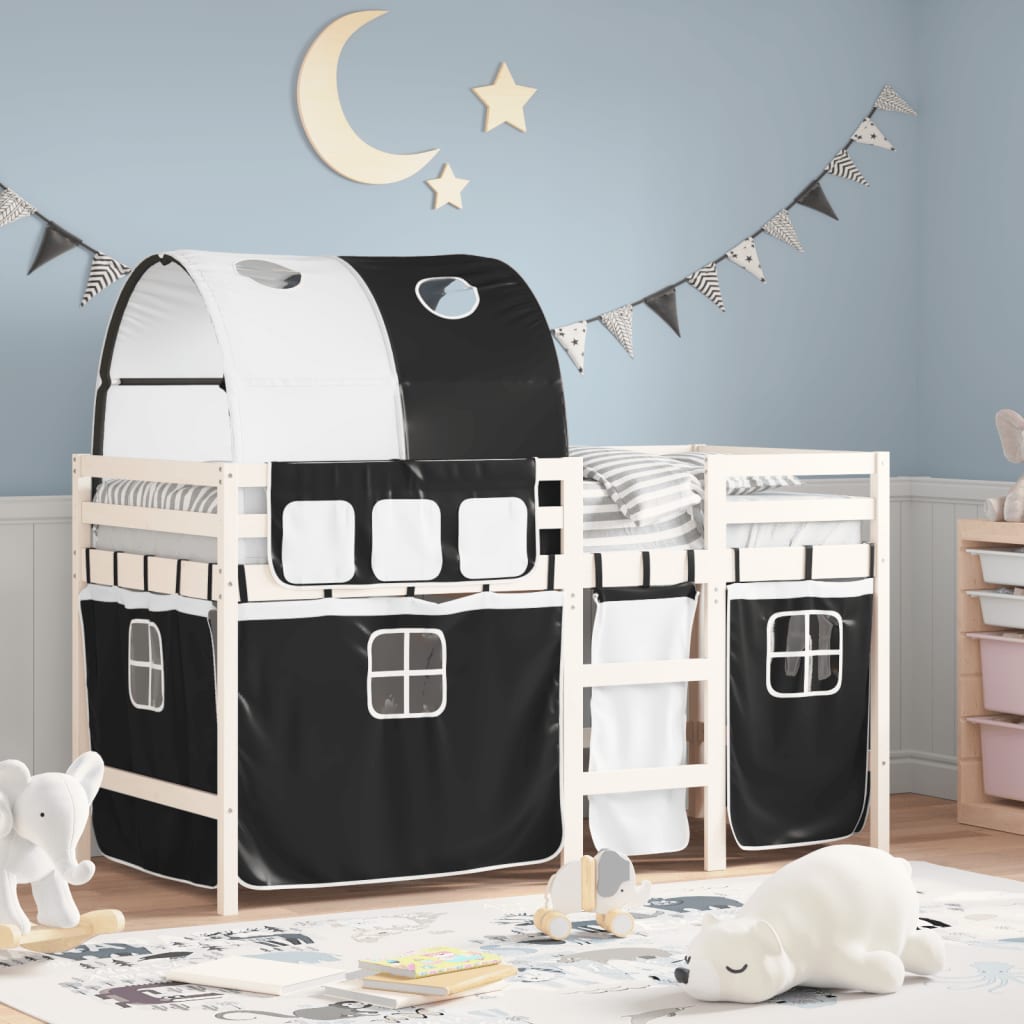 Letto A Soppalco Con Tunnel Bambini Bianco E Nero 90x190cm Pino