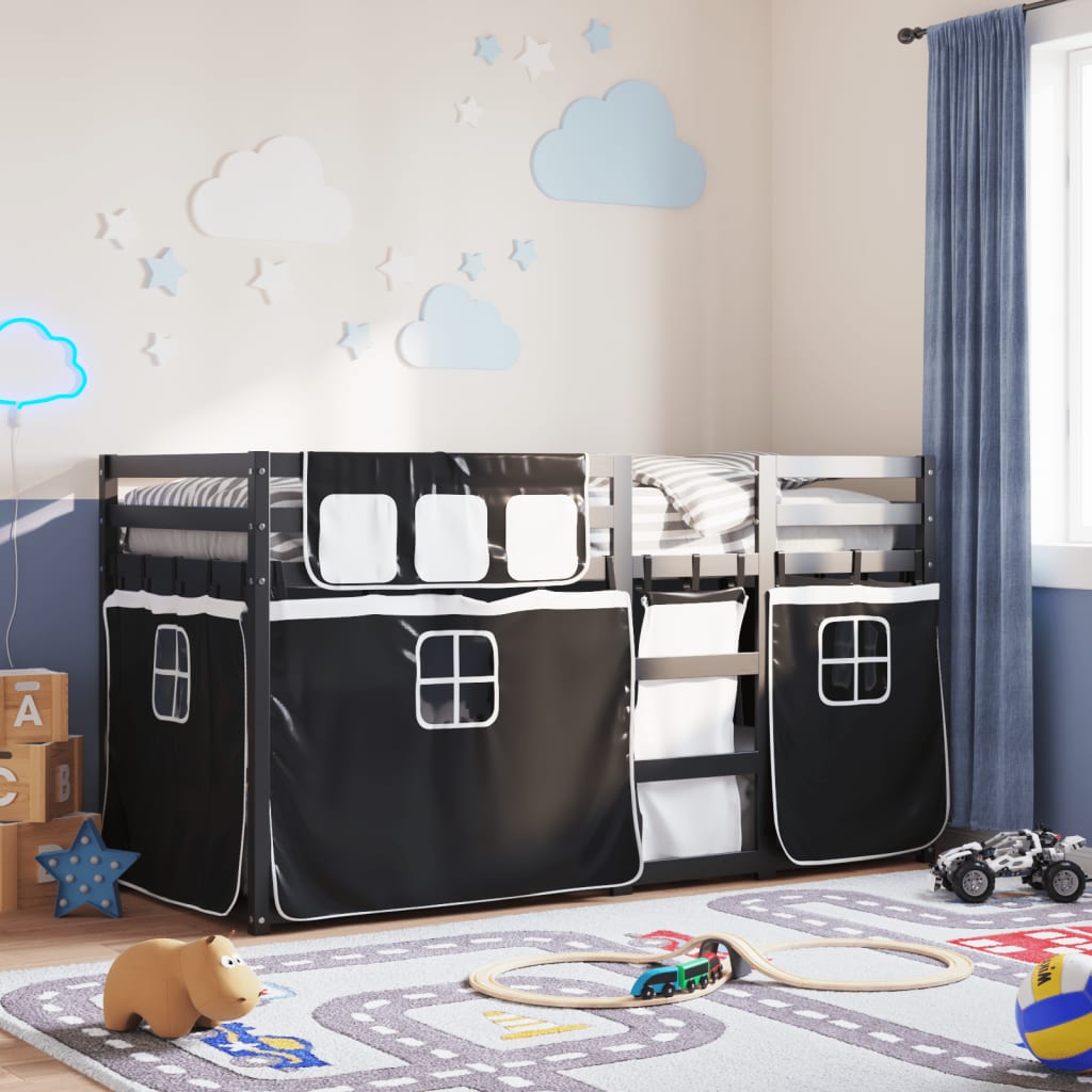 Letto A Castello Senza Materasso Bianco E Nero 90x200cm In Pino