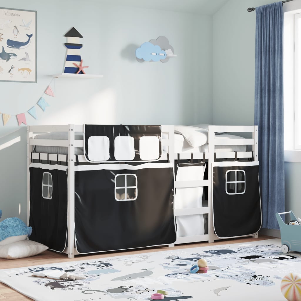 Letto A Castello Senza Materasso Bianco E Nero 80x200cm In Pino