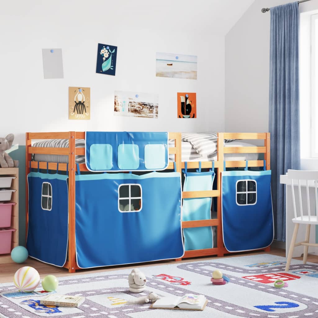 Letto A Castello Senza Materasso Blu 80x200 Cm Massello Pino