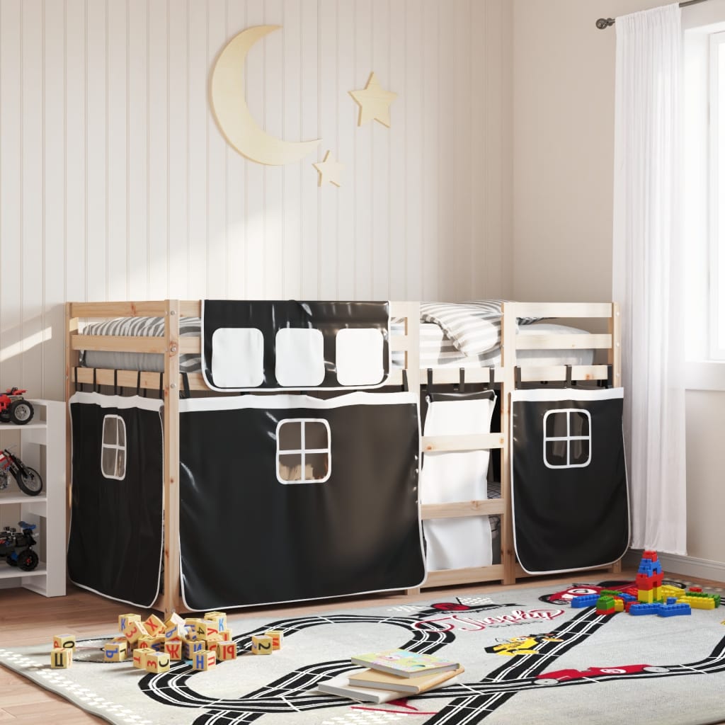 Letto A Castello Senza Materasso Bianco E Nero 90x200cm In Pino