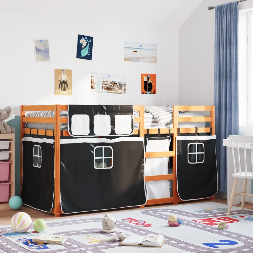 Letto A Castello Senza Materasso Bianco E Nero 90x200cm In Pino