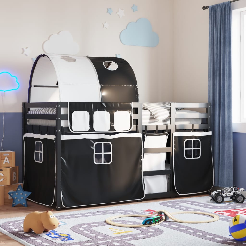 Letto A Castello Senza Materasso Bianco E Nero 90x200cm In Pino
