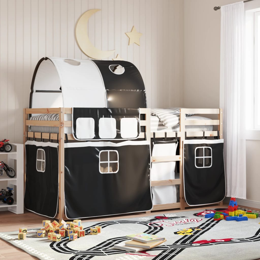 Letto A Castello Senza Materasso Bianco E Nero 80x200cm In Pino