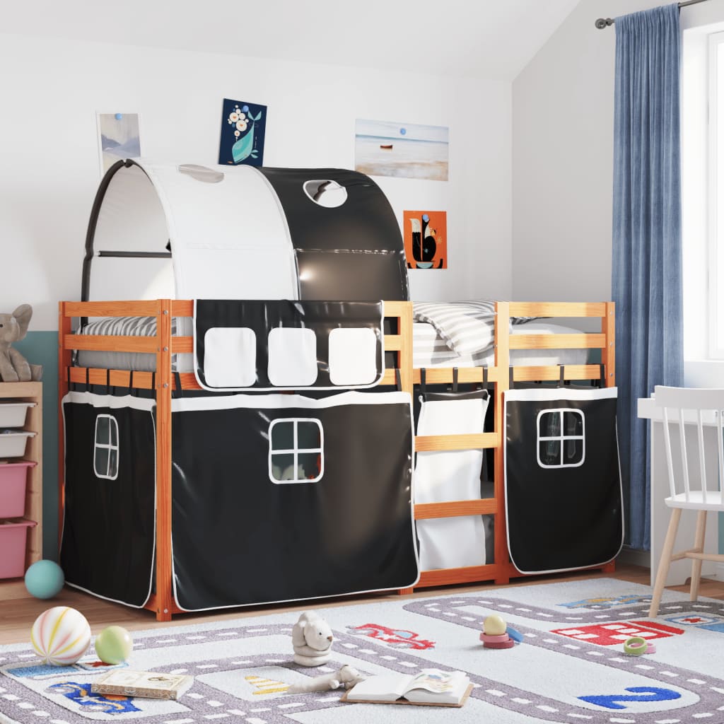Letto A Castello Senza Materasso Bianco E Nero 80x200cm In Pino