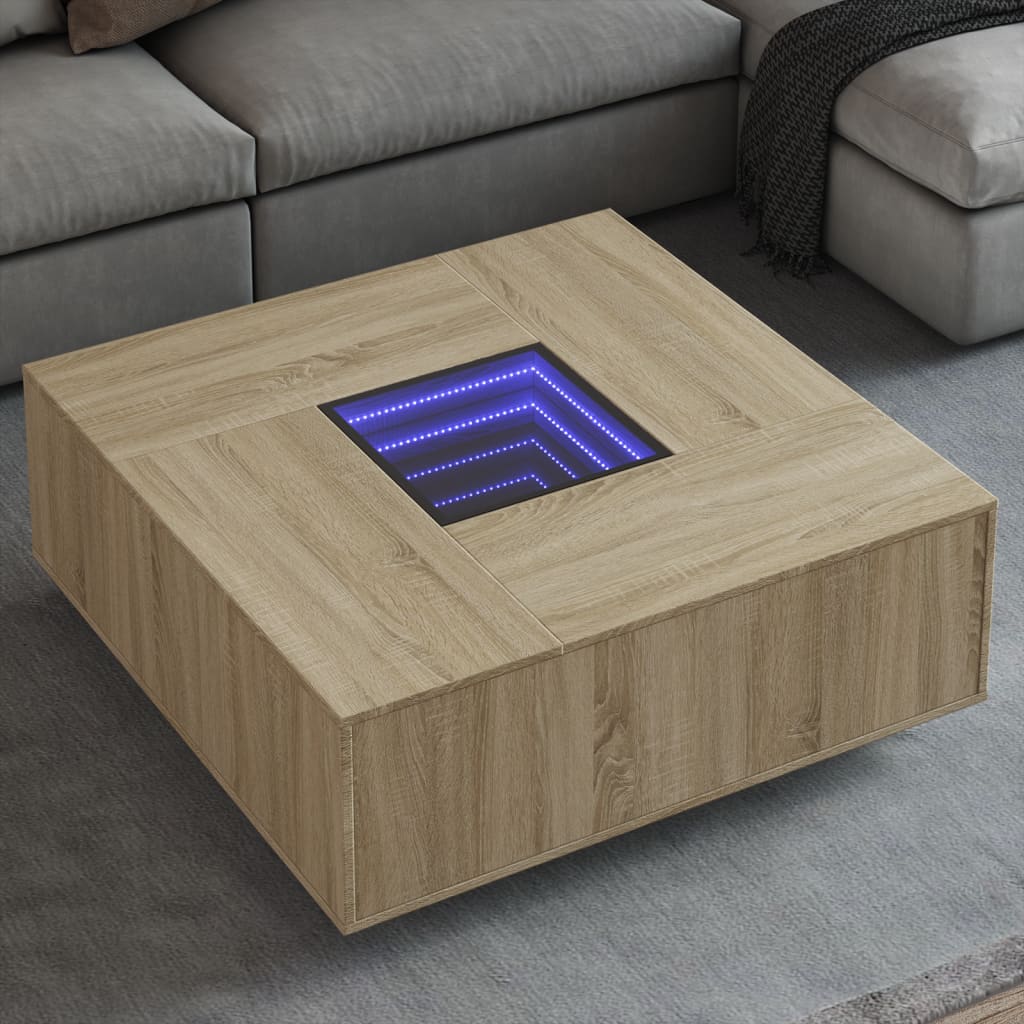 Tavolino Da Salotto Con Led Infinity Rovere Sonoma 100x100x40cm