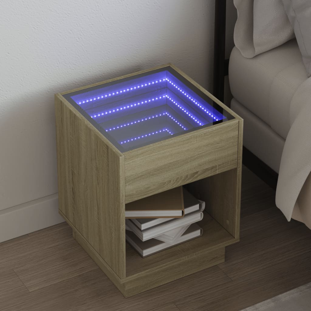 Comodino Con Led Infinity Rovere Sonoma 40x40x50 cm