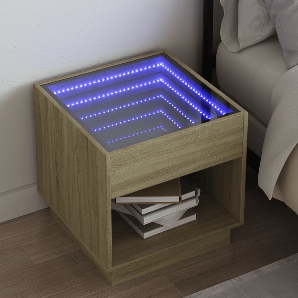 Comodino Con Led Infinity Rovere Sonoma 50x50x50 cm