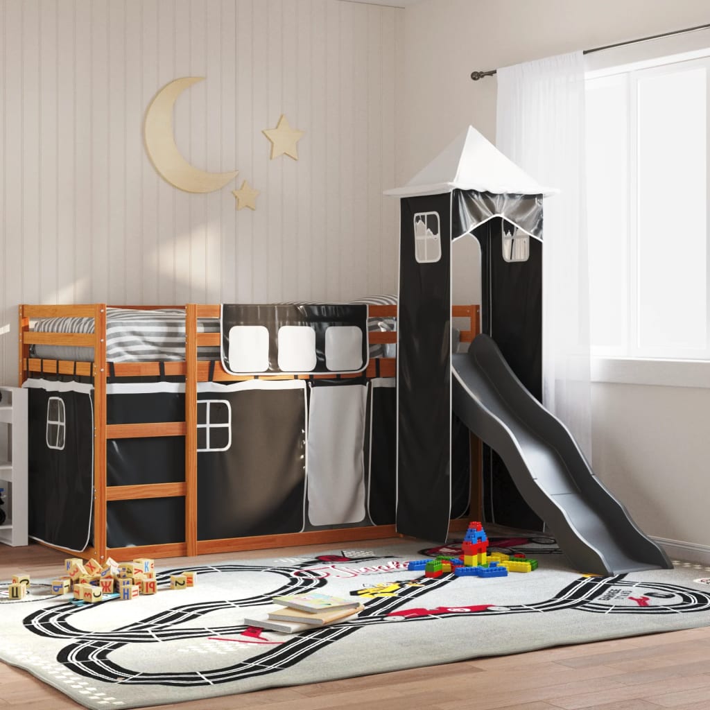 Letto A Castello Con Scivolo E Tende Bianco E Nero 80x200 cm