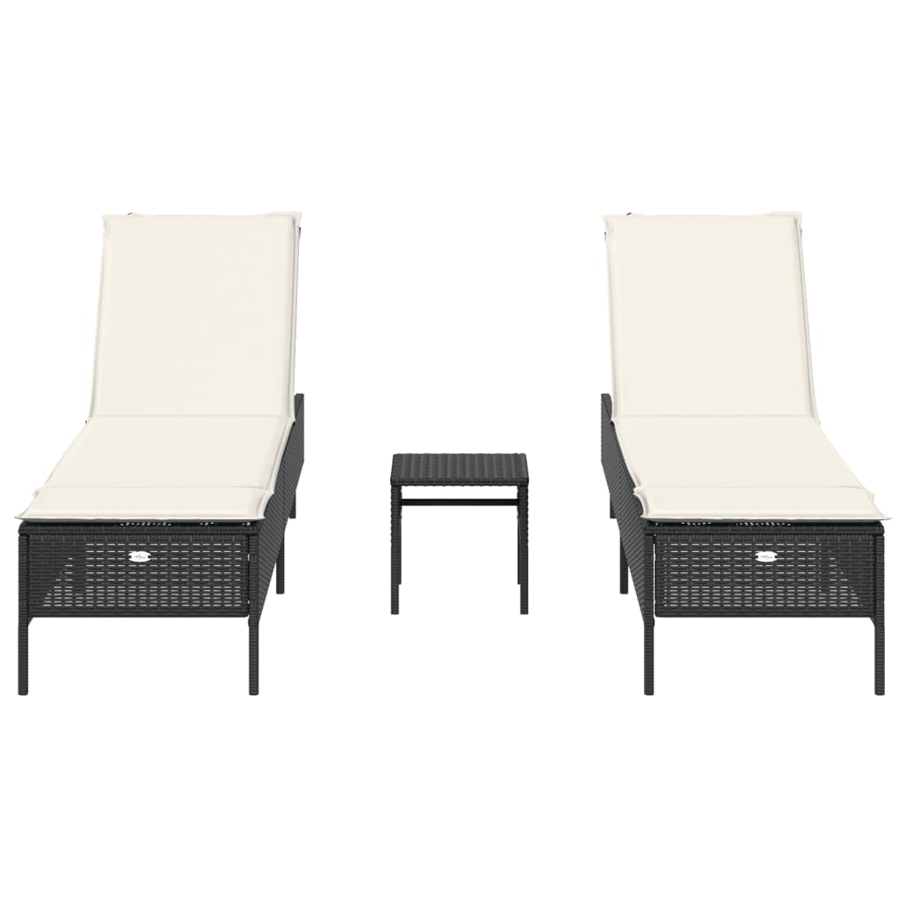 Set Lettini Prendisole Con Cuscini 3pz Nero In Polyrattan - Image 4