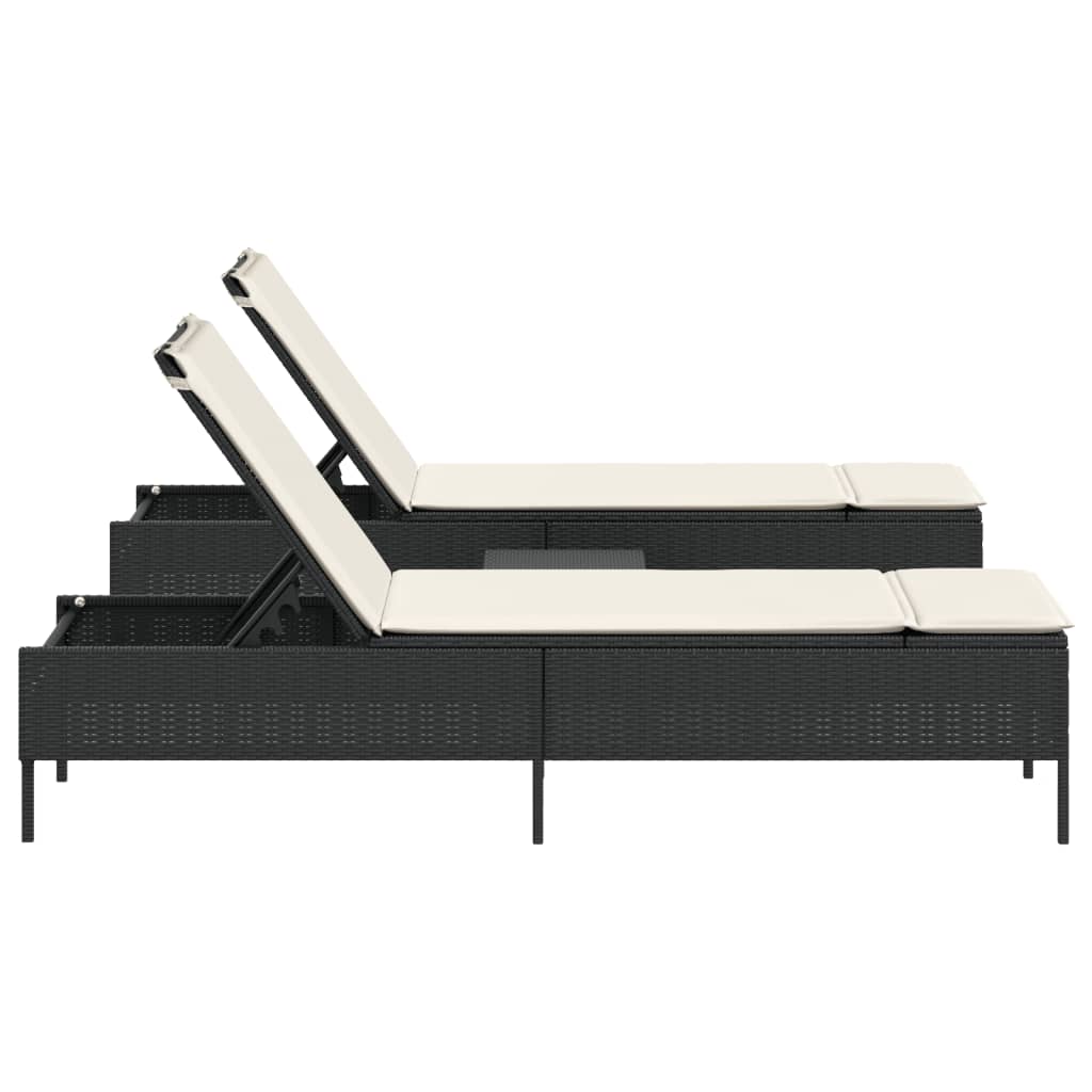Set Lettini Prendisole Con Cuscini 3pz Nero In Polyrattan - Image 5