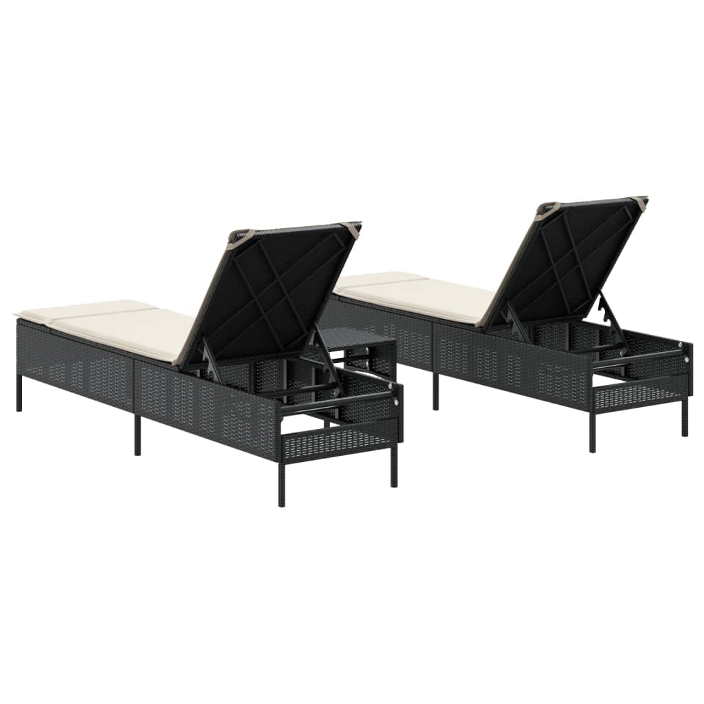 Set Lettini Prendisole Con Cuscini 3pz Nero In Polyrattan - Image 6