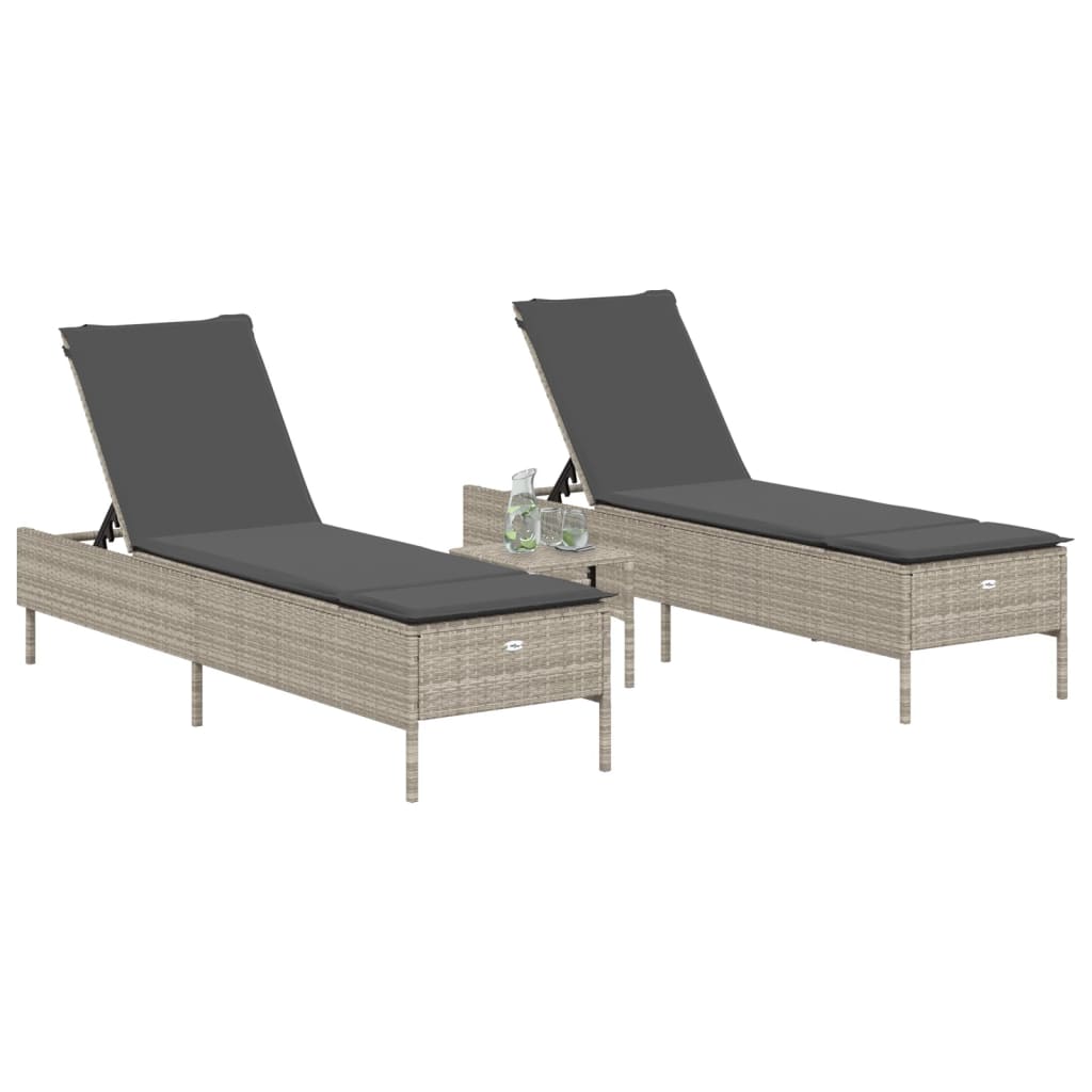 Set Lettini Prendisole Con Cuscini 3pz Grigio Chiaro Polyrattan - Image 3