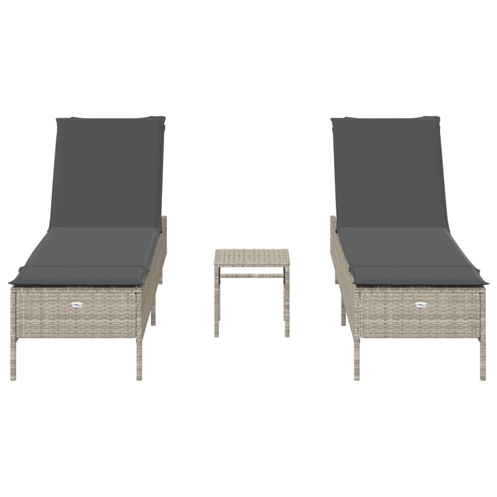 Set Lettini Prendisole Con Cuscini 3pz Grigio Chiaro Polyrattan - Image 4