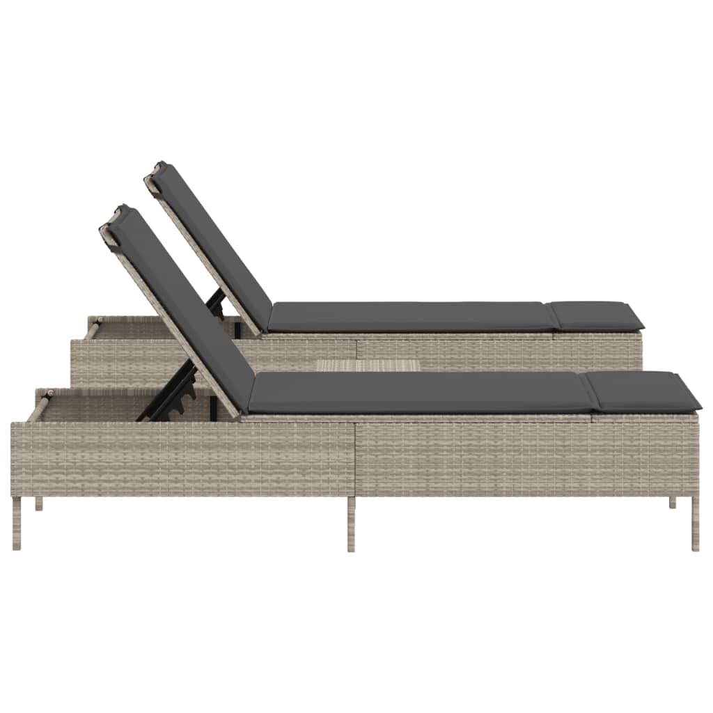 Set Lettini Prendisole Con Cuscini 3pz Grigio Chiaro Polyrattan - Image 5