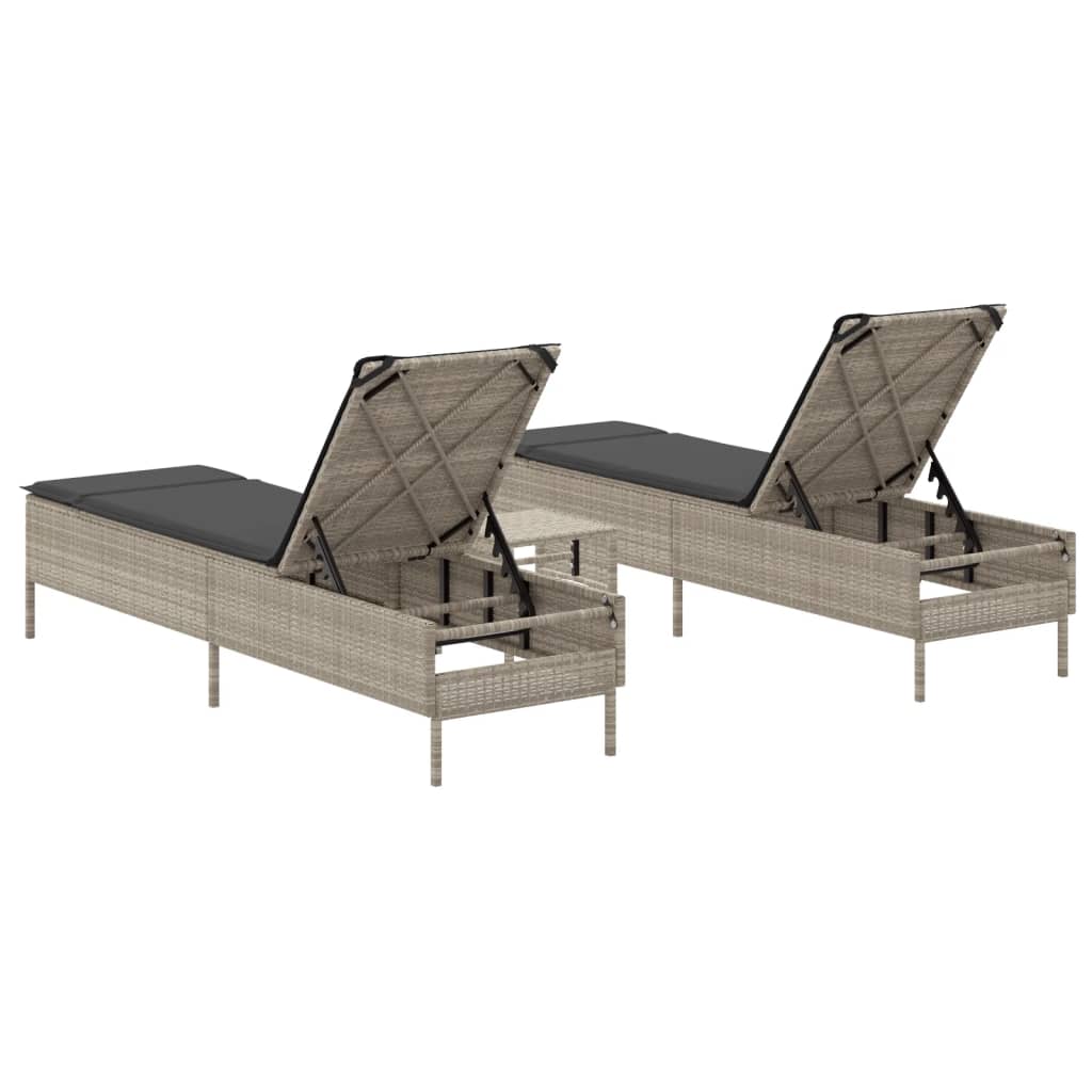 Set Lettini Prendisole Con Cuscini 3pz Grigio Chiaro Polyrattan - Image 6