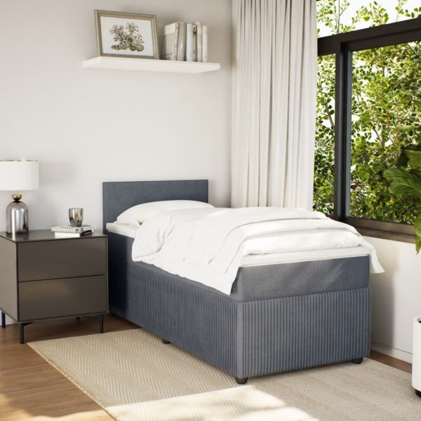 Giroletto A Molle Con Materasso Grigio Scuro 90x190 Cm Velluto - Image 3