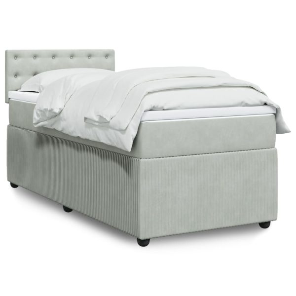Giroletto A Molle Con Materasso Grigio Chiaro 90x190 Cm Velluto