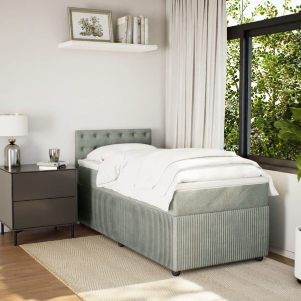 Giroletto A Molle Con Materasso Grigio Chiaro 90x190 Cm Velluto - Image 3