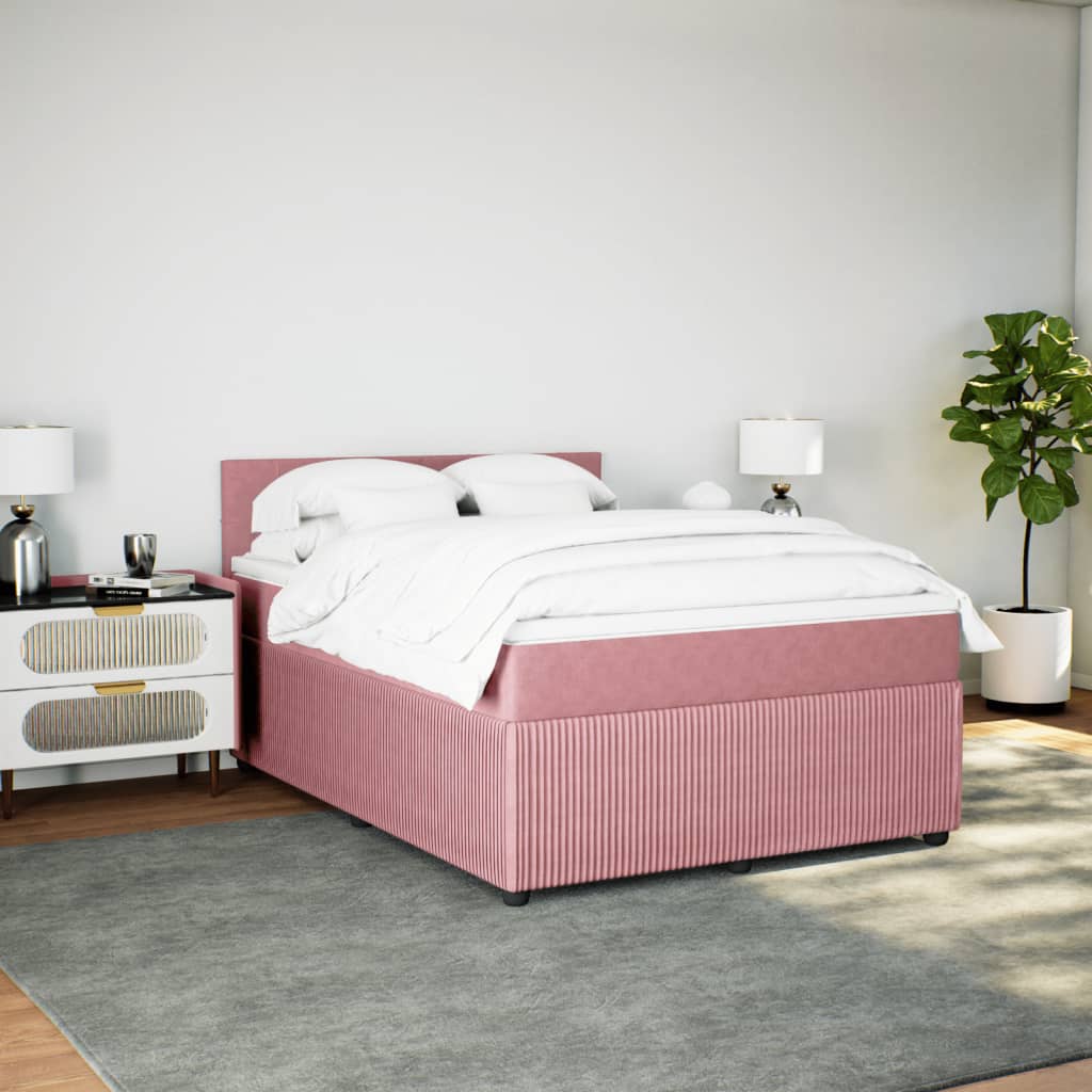Giroletto A Molle Con Materasso Rosa 140x200 Cm In Velluto - Image 3
