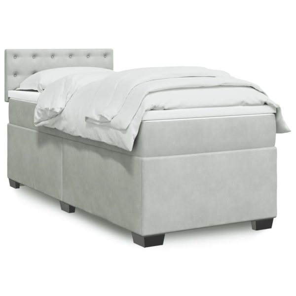 Giroletto A Molle Con Materasso Grigio Chiaro 90x190 Cm Velluto