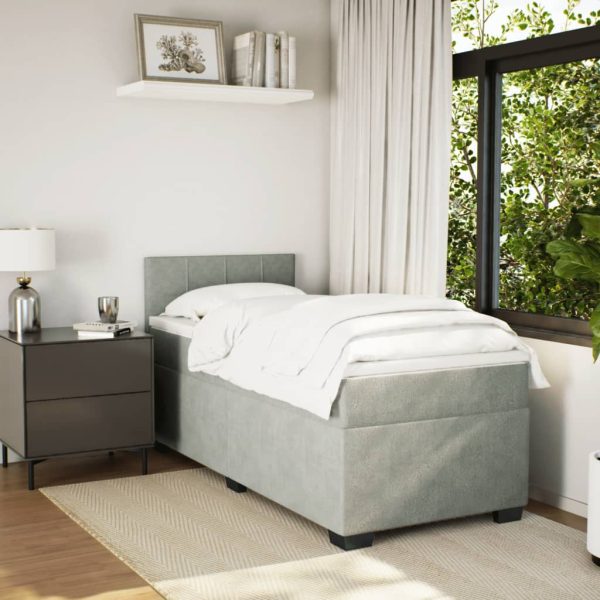 Giroletto A Molle Con Materasso Grigio Chiaro 90x190 Cm Velluto - Image 5