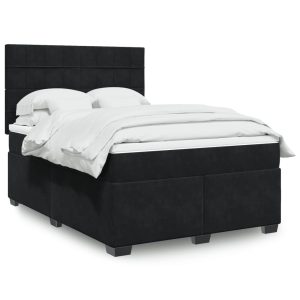 Giroletto A Molle Con Materasso Nero 140x190 Cm In Velluto