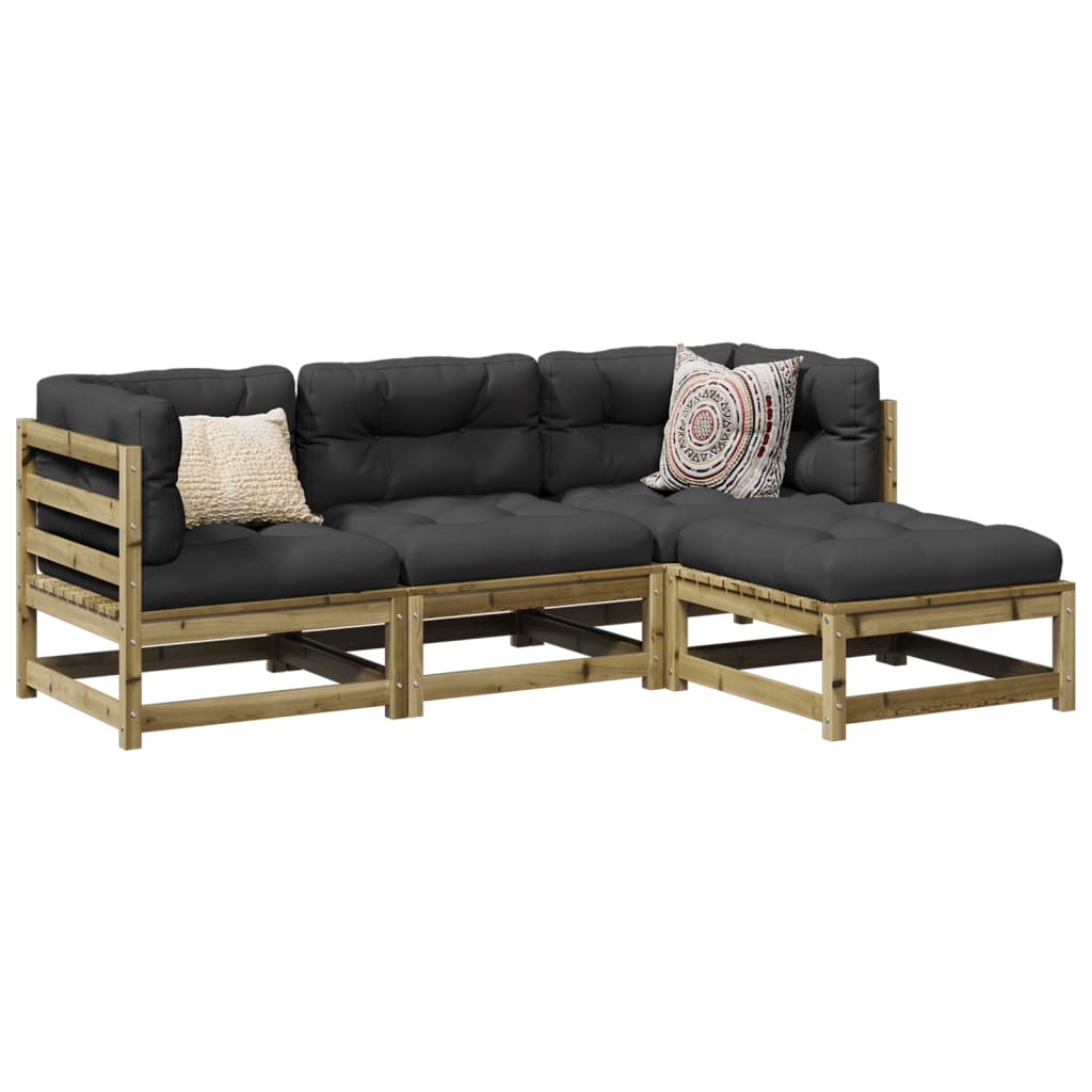 Set Divani Da Giardino 4pz Con Cuscini Legno Impregnato Di Pino