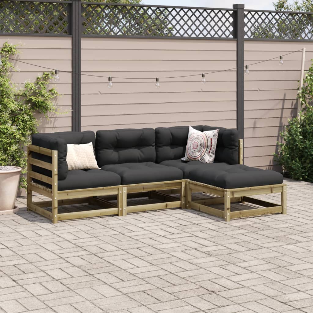 Set Divani Da Giardino 4pz Con Cuscini Legno Impregnato Di Pino - Image 3