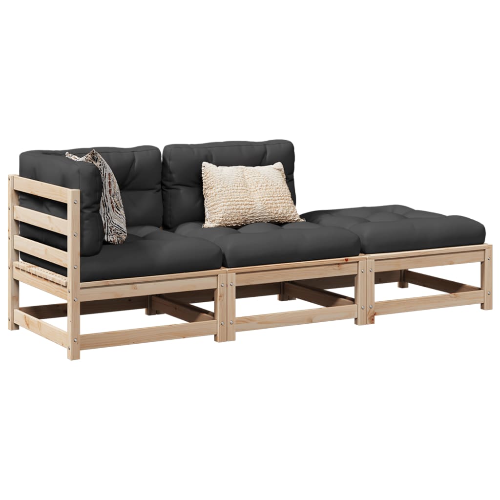 Set Divani Giardino 3 Pz Con Cuscini In Legno Massello Di Pino