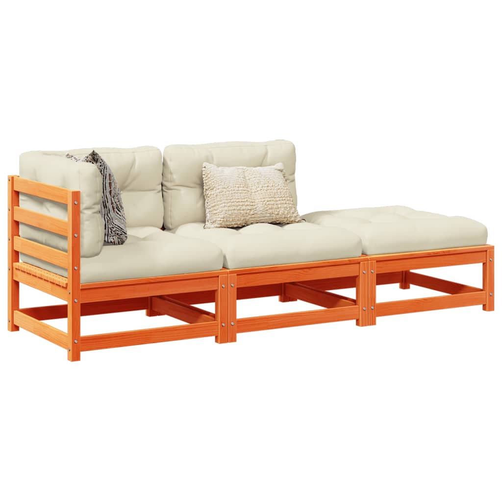 Set Divani Giardino 3 Pz Con Cuscini Marrone Cera Massello Pino
