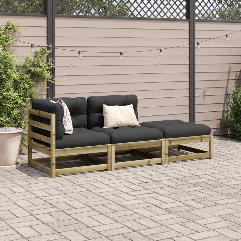 Set Divani Da Giardino 3pz Con Cuscini Legno Impregnato Di Pino - Image 3