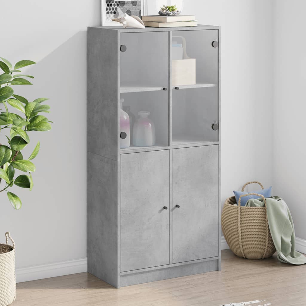 Credenza Con Ante Grigio Cemento 68x37x142 Cm Legno Multistrato