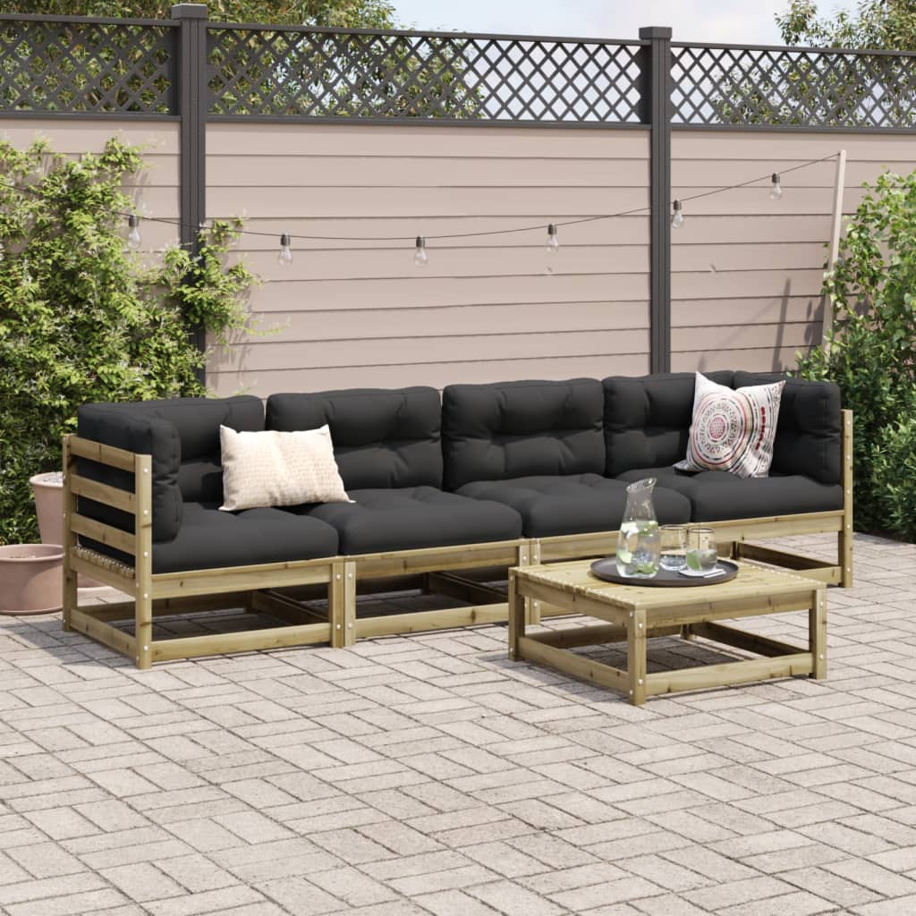 Set Divani Da Giardino 5pz Con Cuscini Legno Impregnato Di Pino - Image 3