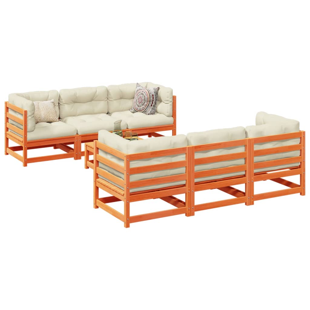 Set Divani Da Giardino 7 Pz Marrone Cera Legno Massello Pino