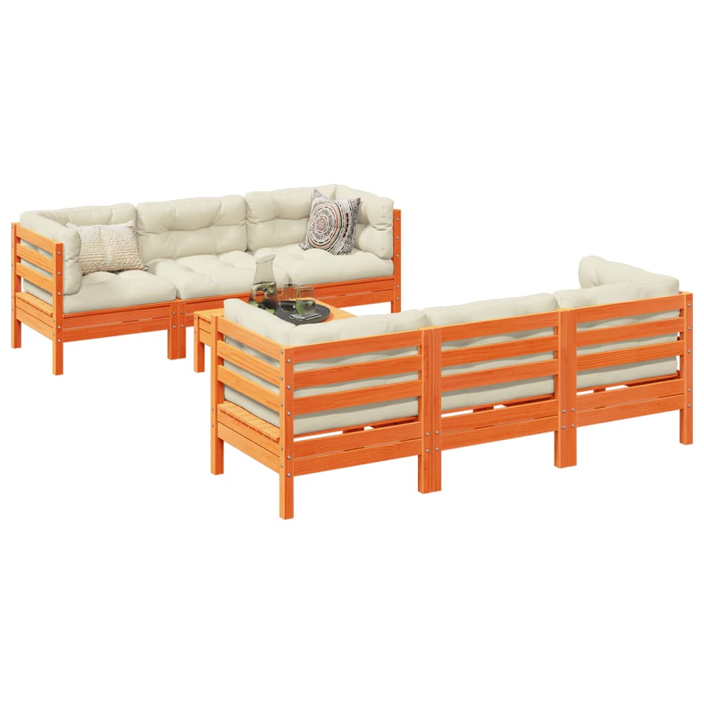 Set Divani Giardino 7 Pz Con Cuscini Marrone Cera Massello Pino