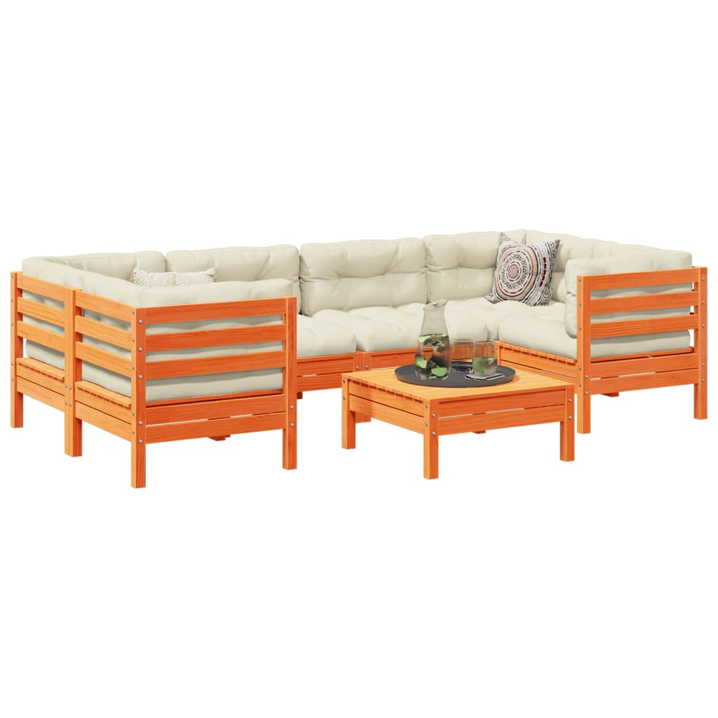 Set Divani Giardino 7 Pz Con Cuscini Marrone Cera Massello Pino