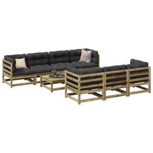 Set Divani Da Giardino 8pz Con Cuscini Legno Impregnato Di Pino