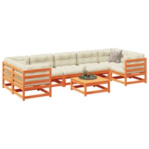 Set Divani Giardino 8 Pz Con Cuscini Marrone Cera Massello Pino