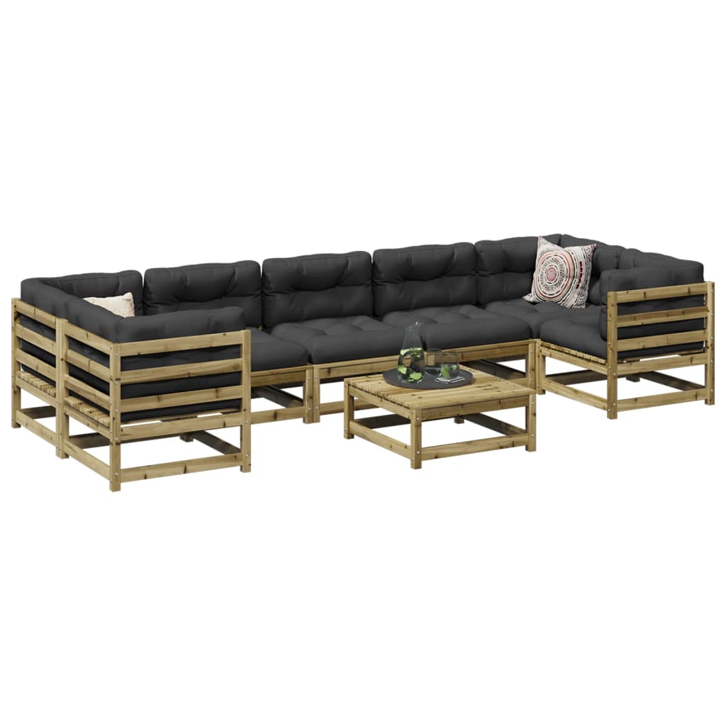 Set Divani Da Giardino 8pz Con Cuscini Legno Impregnato Di Pino