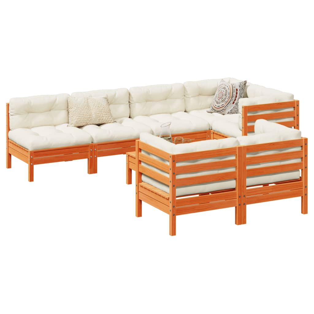 Set Divani Giardino 8 Pz Con Cuscini Marrone Cera Massello Pino